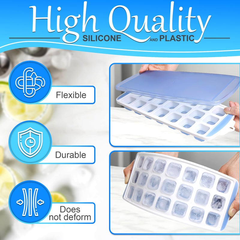 Reluen Ice Cube Trays for Freezer with Lid - Set of 5 Silicone Ice Cube Tray, Durable & Flexible Molds, Easy to Use and Clean, 12 x 4.8" (21 Cubes per Mold), Great for Holiday Drinks & Valentines Cocktails - Image 3